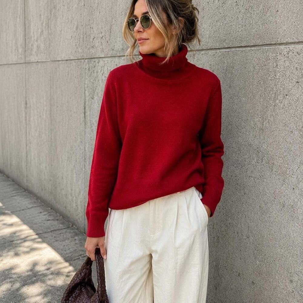 Talbots Pure Cashmere Red Turtleneck Sweater Petite XL 100% Cashmere